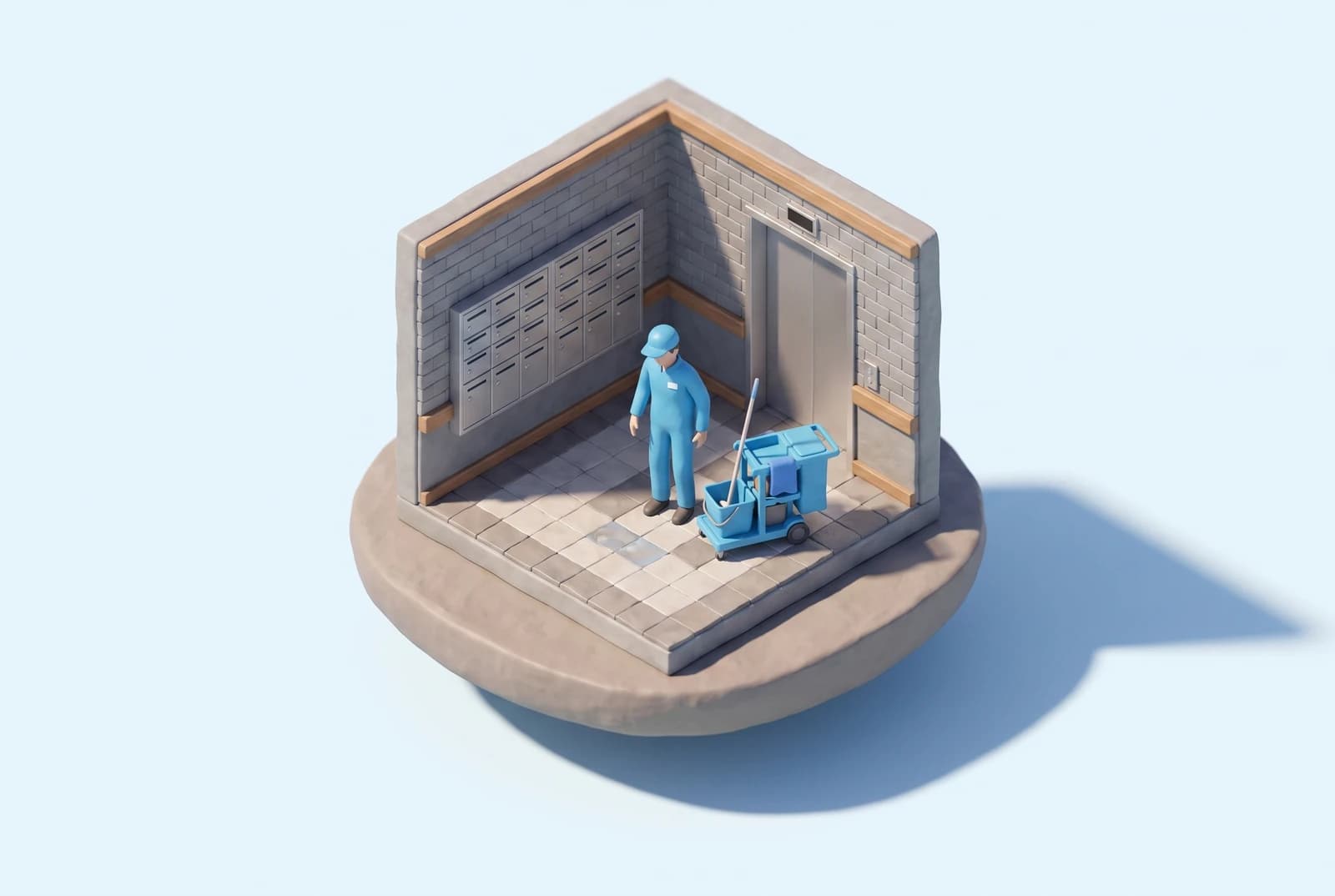 Illustration, les aires communes d'un immeuble montréalais entretenues par une équipe.
